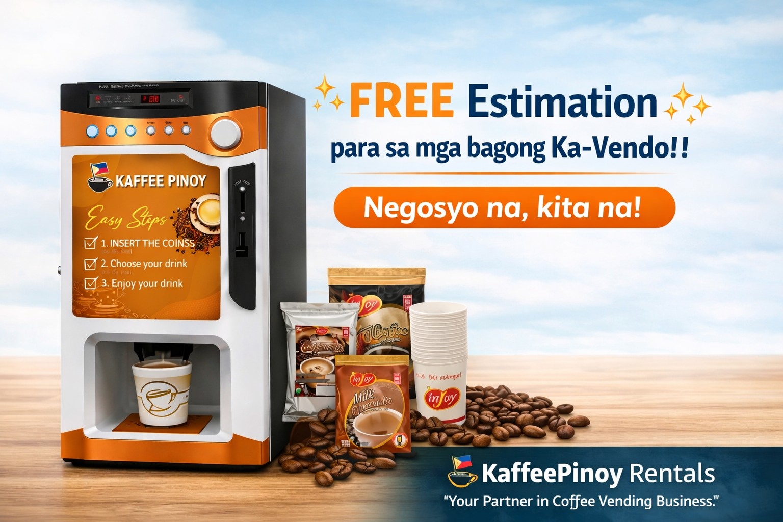 KaffeePinoy vending machine with starter supplies