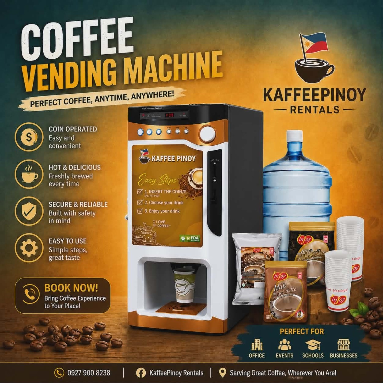 KaffeePinoy Buy Package coffee vending machine and supplies