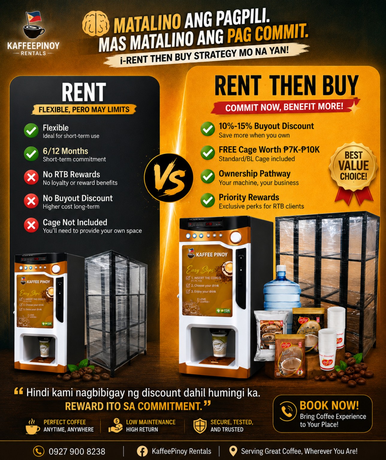 KaffeePinoy Rent Then Buy Package comparison and inclusions