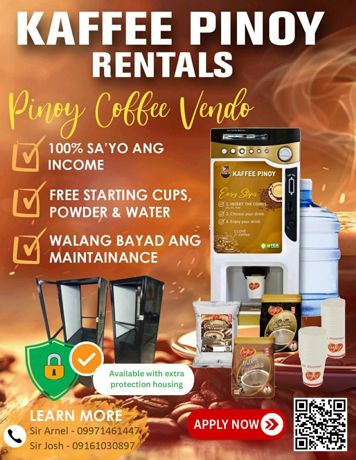 KaffeePinoy Rent Package coffee vending machine and inclusions